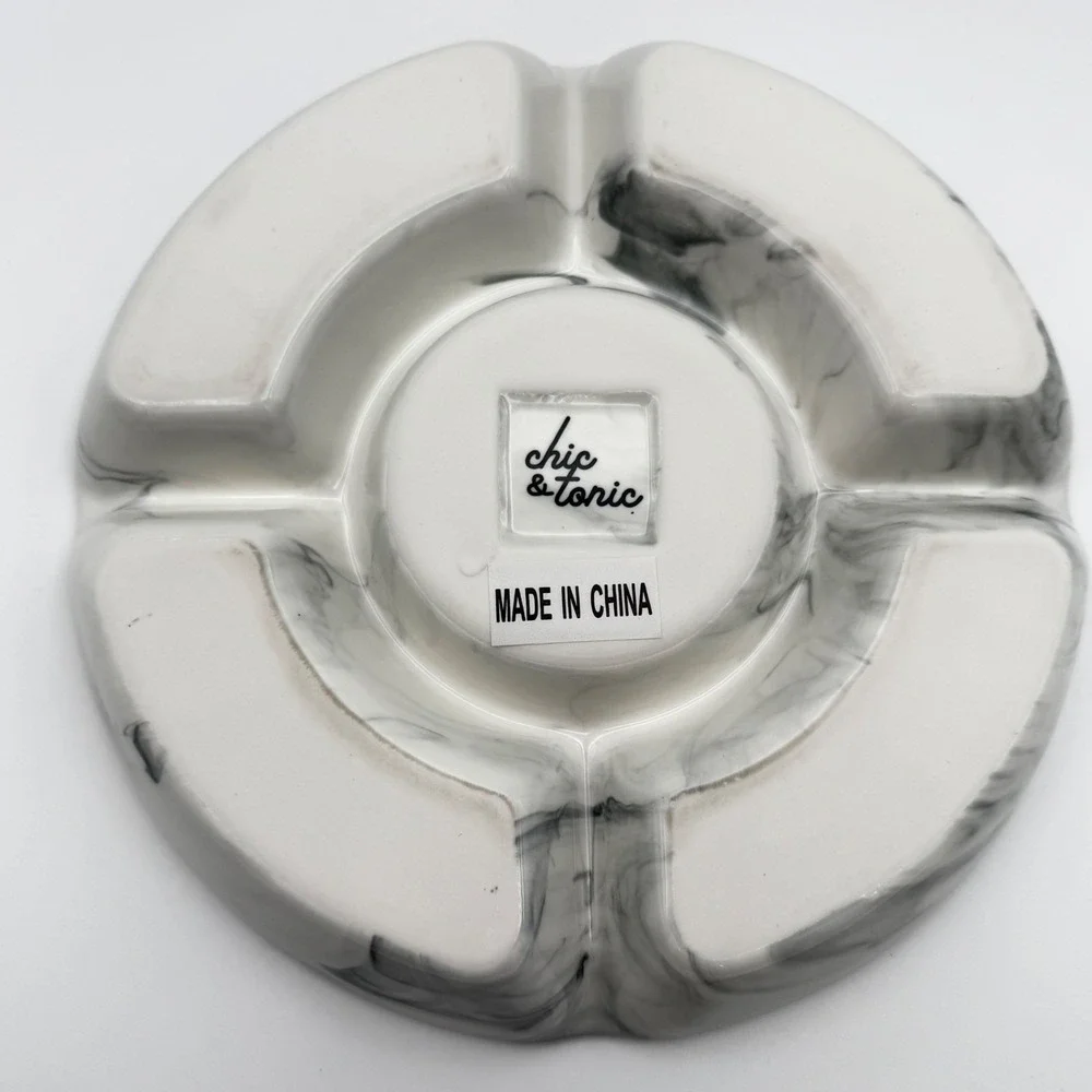 Chic‎ & Tonic The Polished Collection 8in Ceramic Sectional Marble Party Dish